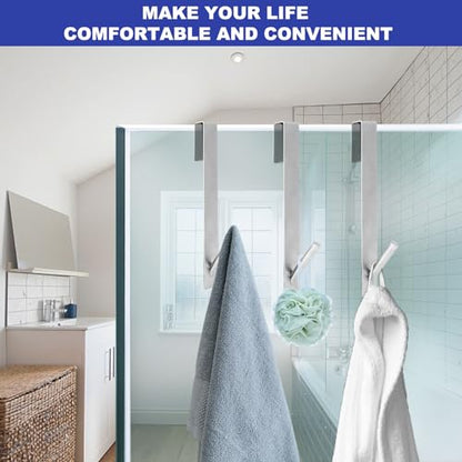 2 Pack Shower Door Hooks, Stainless Steel Over Glass Hooks for Towels | Fits 01"-04" Frameless Shower Doors With Anti-scratch Padding for Towels, Robes, Loofahs And Everyday Bathroom Use