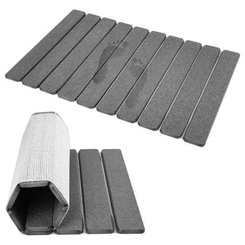 Day Moon™ Foldable Stone Bath Mat, Diatomaceous Earth Shower Mat, Non-Slip Super Absorbent Quick Drying Bathroom Floor Mat, Natural, Easy to Clean (23.6 x 15.35 Dark Grey)