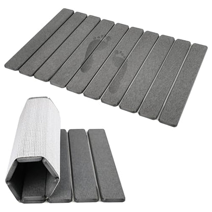 Day Moon™ Foldable Stone Bath Mat, Diatomaceous Earth Shower Mat, Non-Slip Super Absorbent Quick Drying Bathroom Floor Mat, Natural, Easy to Clean (23.6 x 15.35 Dark Grey)