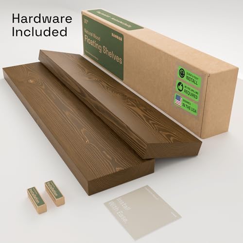 Solid Wood Floating Shelves for Wall 30 Inches Long, Walnut Wooden Shelf | Real Wood, Large Bathroom Shelf, 30 Inch, Heavy Duty, Kitchen Bedroom Rustic Farmhouse, Walnut Finish, 30W × 6.7D, Set of 2 - color: Walnut, size: 30 Inch
