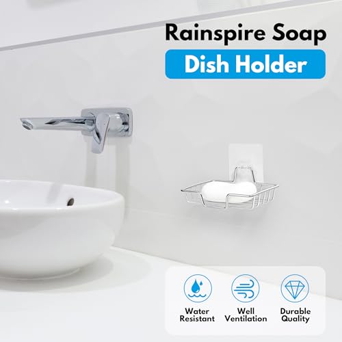 Rainspire Soap Dish Holder, No Drilling, 304 Rustproof Stainless Steel, Wall Mounted Soap Holder Soap Tray Bar Soap Sponge Holder for Bathroom & Kitchen, Square (Silver) - color: Silver