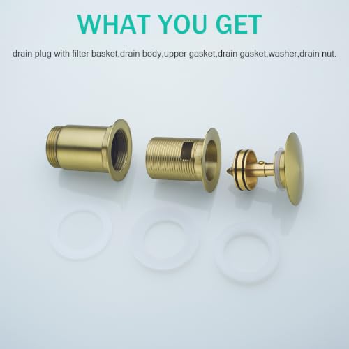 All Metal Bathroom Sink Drain,Pop-up Drain with Detachable Basket Stopper,Anti-Clogging Drain Strainer,Hair Catcher,for Vanity Vessel Sink with Overflow,Brushed Gold,SE83997PB-1BG - color: Brushed Gold(with Overflow)