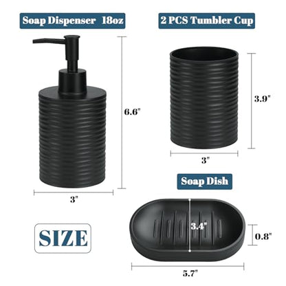 Plastic Bathroom Accessories Set,Black Bathroom Accessory Set Includes Liquid Soap Dispenser with Rust-Proof Plastic Pump,Bathroom Cup,Soap Dish for Modern Home Apartment - color: Black