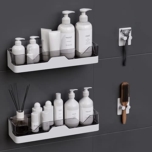 2-Pack Adhesive Shower Caddy, No-Drill Shower Racks with Hooks for Bathroom | Two Adhesive Shelves with Hooks, No Drilling Required, Space-Saving Storage for Shower, Bathroom and Kitchen Essentials