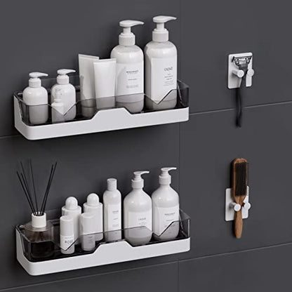 2-Pack Adhesive Shower Caddy, No-Drill Shower Racks with Hooks for Bathroom | Two Adhesive Shelves with Hooks, No Drilling Required, Space-Saving Storage for Shower, Bathroom and Kitchen Essentials