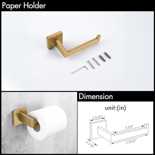 BAGNOLUX Gold Towel Bar, Bathroom Set 4 Pieces, Bath Towel Holder Set SUS304 Stainless Steel, Towel Bar Rack Set for Wall Mounted, Square Bathroom Accessories Set Fixture Heavy Duty, Brushed Brass - color: Brushed Brass