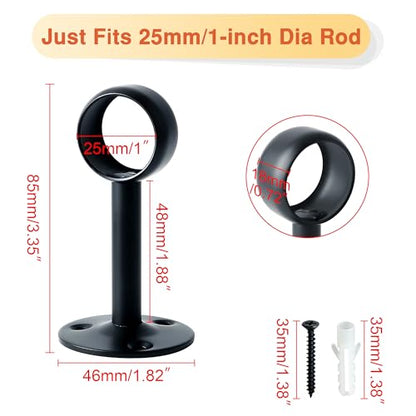 Alise Curtain Rod Holder Bracket 1''Dia,Closet Rod Holders Wall Mount,4 Pcs | Ceiling Mounted,Curtain Rod Flange Brackets,Ceiling Curtain Rods Brackets,for Bathroom Curtain,Stainless Steel,Black Finish - color: Matte Black, size: 25mm/1-Inch Dia.