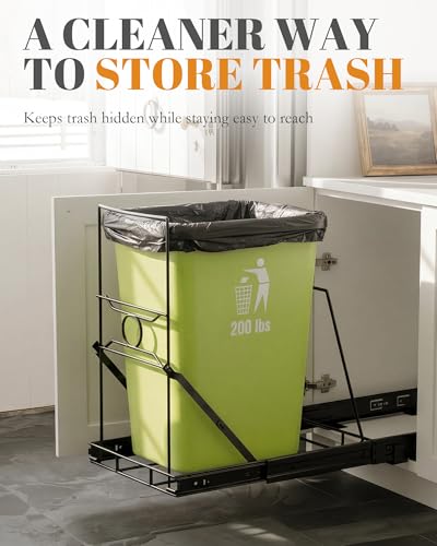 Pull Out Trash Can Under Cabinet, Under Sink Slider for 7-11 Gal Bins | Heavy Duty Sliding Garbage Can Organizer with Smooth Slides, Requires 12.5"W x 17.5"H Opening, Black(Bin Not Included) - color: Black