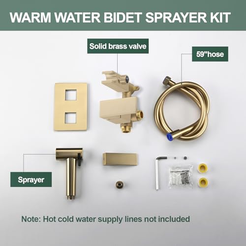 Toilet Concealed Hot and Cold Bidet Spray Set Handheld Bidet Sprayer for Toilet Brass Handheld Bidets Sprayer for Toilets Warm Water, Brushed Gold