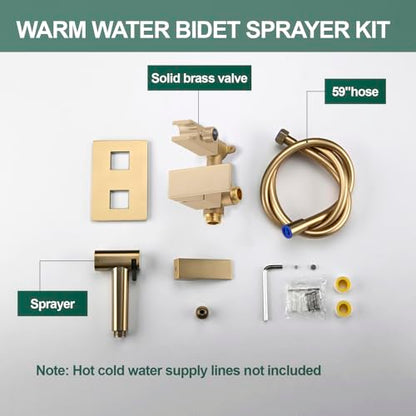 Toilet Concealed Hot and Cold Bidet Spray Set Handheld Bidet Sprayer for Toilet Brass Handheld Bidets Sprayer for Toilets Warm Water, Brushed Gold