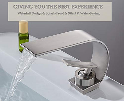 becola Modern Bathroom Faucet, Low Arc Brass Ceramic Valve Vanity Single Hole Bathroom Sink Faucet, Touch On Single Handle Hot and Cold Water Mixer Tap - Brushed Nickel - color: Brushed Nickel