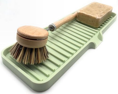 Silicone Soap Dish Tray and Sponge Holder with Drain Chute | Bathroom and Kitchen Sink Organizer Caddy (Pistachio, 12"x4", 7.4 Ounces) - color: Pistachio, size: (LG) 12"x4"
