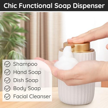 Segbeauty Foam Soap Dispenser Refillable, 10.8oz White Ceramic Foaming Hand Soap Dispenser, 320ml Empty Bathroom Lotion Dispensers Press Foaming Pump Bottle Modern Home Kitchen Containers for Creams - color: White Golden, style: Foaming