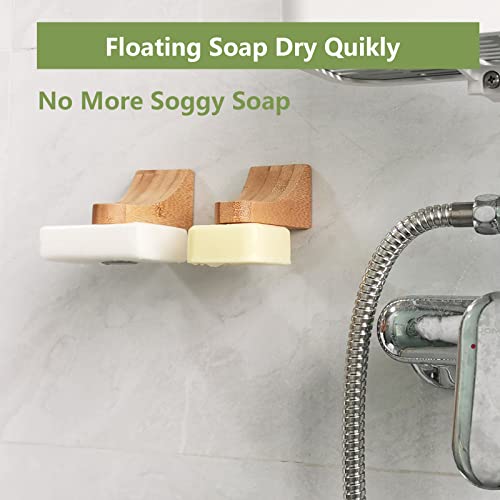 (2Sets)Bamboo Magnetic Bar Soap Holder For Shower Wall,Magnet Soap Saver For Bar Soaps Self Draining,Shower Storage for Soaps & Beard Shampoo Bars -No More Soggy Soaps,Soap Dish Dispenser Bath Kitchen - color: 2pcs Bamboo