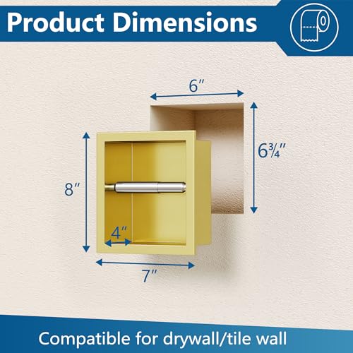 Neodrain Gold Recessed Toilet Paper Holder,for Standard/Mega Roll | 304 Stainless Steel,Built-in Wall Toilet Paper Holder ,Stylish Mega Roll Tissue Dispenser for Bathroom, RV - color: Gold
