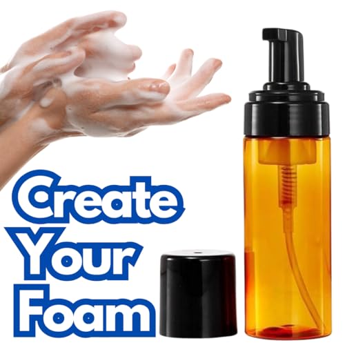 4 Pack of 5 ounce Foaming Pump Bottles – Refillable Amber Plastic Dispenser for Liquid Soap, Face Cleanser, Shampoo, DIY Skincare & Travel – Leakproof & BPA Free