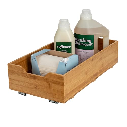 Household Essentials Glidez Bamboo and Steel Pull-Out/Slide-Out Storage Organizer for Under Cabinet Use - 1-Tier Design - Fits Standard Size Cabinet or Shelf, Natural - size: 11", style: Single Tier