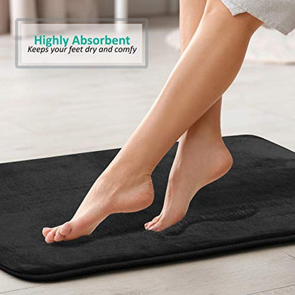 Clara Clark 3 Piece Bathroom Rugs Bath Mat Set, Velvet Memory Foam Bath Mats for Bathroom - Non-Slip, PVC Backing Bath Rugs, Washable - Dries Quickly, Black - color: Black
