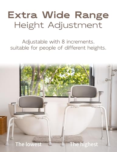 U-Shaped Shower Chair, Modular Arms & Back, 300 lb, Grey | Soft EVA padding, adjustable height, non-slip feet, tool-free setup, and a warm home-friendly look - color: Grey
