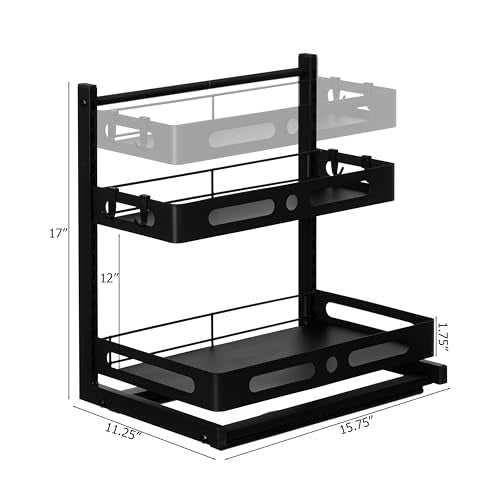 Adjustable Height Under Sink Pull-Out Organizer Sliding Shelf Rack Heavy-Duty Mesh Baskets for Kitchen & Bathroom Cabinets Ideal for Tall Bottles Cleaning Supplies & Tight Spaces, Set of 2 - size: Set of 2