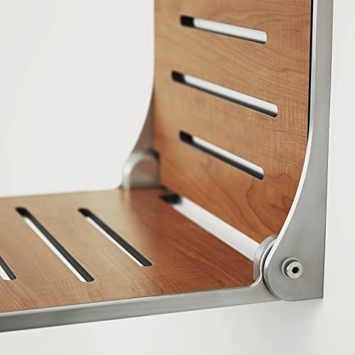 Seachrome SHAF-185155-PTS-S-SL High Back Silhouette Folding Wall Mount Shower Bench, Teak Seat with Silver Frame - color: Teak Seat With Silver Frame
