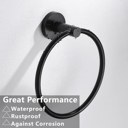 Matte Black Flip Toilet Paper Holder and Hand Towel Ring Set 2 Pieces Bathroom Hardware Accessories Set SUS 304 Stainless Steel Heavy Duty Wall Mounted Bathroom Holder - color: Black