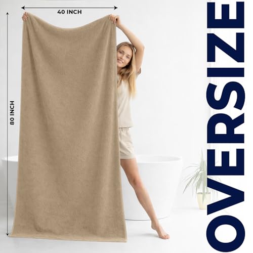 DAN RIVER Pack of 1 Oversized Bath Sheet, 40 x 80 Inches, Tan | 100% Cotton Jumbo Bath Towel with Extra Large Coverage, Lightweight Feel, Super Soft & Quick Dry - color: Tan, size: 40x80" Oversized Bath Sheet