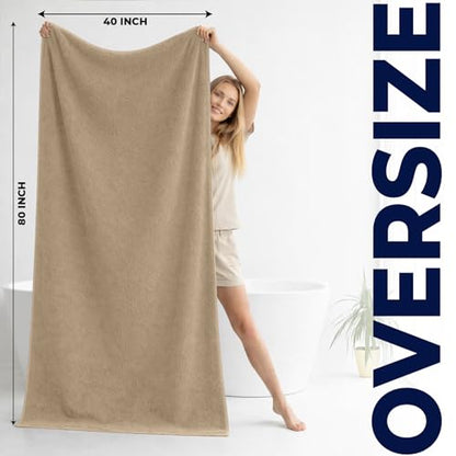 DAN RIVER Pack of 1 Oversized Bath Sheet, 40 x 80 Inches, Tan | 100% Cotton Jumbo Bath Towel with Extra Large Coverage, Lightweight Feel, Super Soft & Quick Dry - color: Tan, size: 40x80" Oversized Bath Sheet