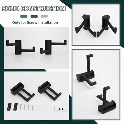 Angle Simple Swivel Towel Hook, 2 Pack Bathroom Robe Coat Hook, Matte Black | Solid SUS304 Stainless Steel Hand Towel Holder, Space Saver for Shower Entryway Closet, 2 Foldable Arms, Screws Wall Mount - color: Matte Black, size: 2 Pack