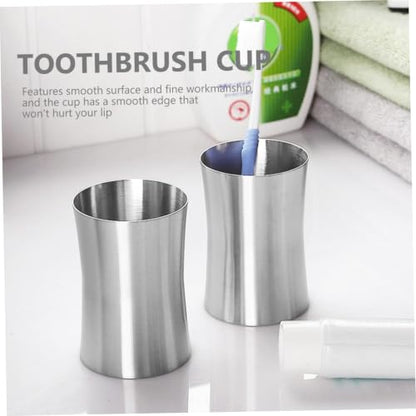VICASKY Multi Functional Stainless Steel Toothbrush Cup Holder for Bathroom Compact Space Saving Design with Smooth Polished Surface Travel Friendly Rinsing and Storage Tumbler for Family