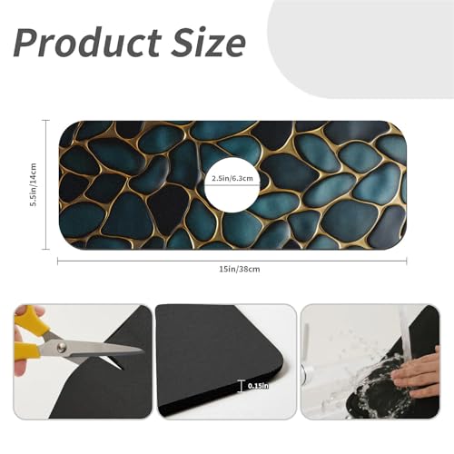 Kitchen Sink Splash Guard，Blue and gold stones Faucet Mat Sink Gadgets-Super Absorbent Fast Drying Mat Drip Catcher for Kitchen, Bathroom,Sink Mat, Dish Drying Mat, Bathroom(15" X 5.5" ) - color: Blue and gold stones