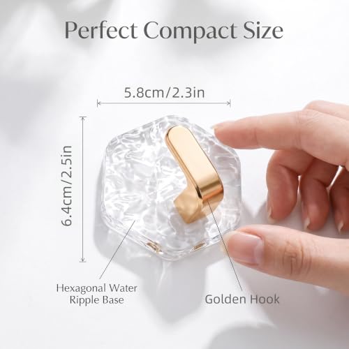 Water Ripple Hexagonal Self Adhesive Hooks, Self-Adhesive Hooks 10Pack Hexagonal Ripple Design, Drill Bathroom Kitchen Wall Hooks for Towels, Keys & Home Decor