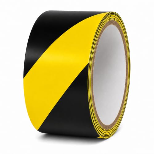 GGR Supplies Black & Yellow Hazard Stripe Tape, 2 inches x 18 Yards | OSHA Compliant High Visibility PVC Vinyl Tape for Floors, Warehouses, Traffic Lanes, and Safety Marking - color: Black & Yellow, size: 2 in. x 18 yds. (48mm)