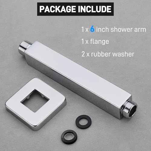 Square Shower Arm with Flange 6 Inch Straight Extension Arm for Ceiling Mount Rainfall Shower Head, Male NPT 1/2" to G1/2", Polished Chrome - color: Chrome, style: 6-Inch