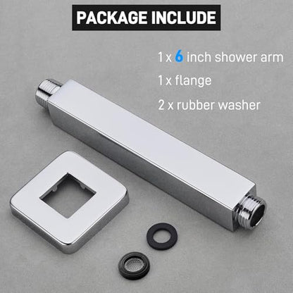 Square Shower Arm with Flange 6 Inch Straight Extension Arm for Ceiling Mount Rainfall Shower Head, Male NPT 1/2" to G1/2", Polished Chrome - color: Chrome, style: 6-Inch