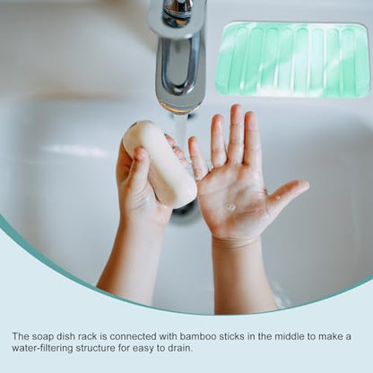 uxcell 2 Pcs Self Draining Silicone Soap Dish, Soap Tray with Drainage for Bathroom Shower Kitchen Sink, 4.5" x 3.1" x 0.4", Green/White - color: Green/White
