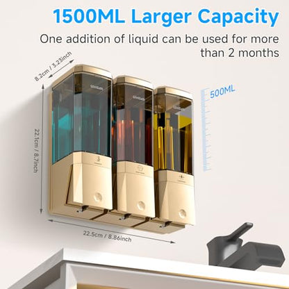 Shampoo and Conditioner Dispenser,Shower Dispenser 3 Chamber No Drill Shampoo Dispenser for Shower Wall Mounted Shower Soap Dispenser for Bathroom Hotel,Large Capacity 3 * 500ML,Gold - color: Glod 3 Chamber