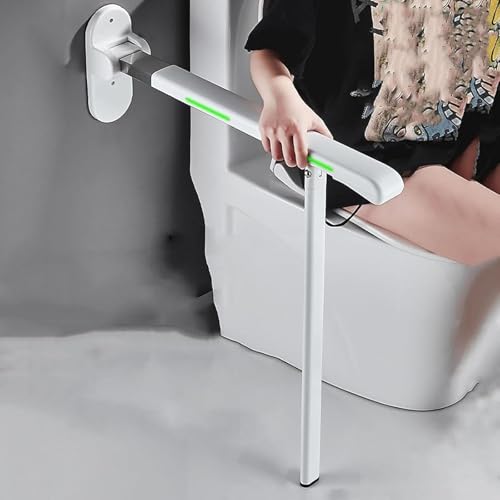 Toilet Grab Bar, Foldable Drop Down Hand Grips, Anti Slip Shower Assist Aid, Wall Mounted Toilet Support Bathroom Safety Handrails for Elderly Pregnant Women Disabled,Gra,White - color: White