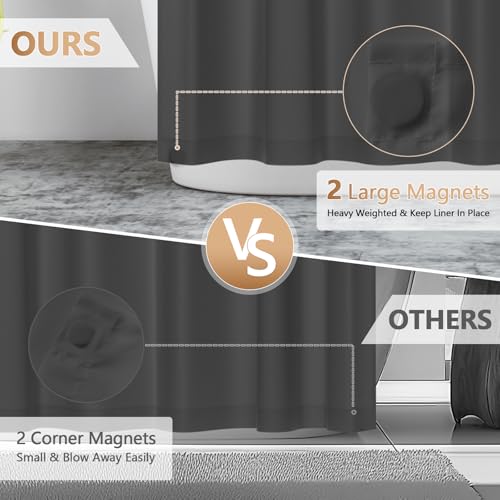 Seenus Charcoal Grey Fabric Stall Shower Curtain Liner 36 x 78 inch, Waterproof Cloth Shower Liner Washable with 2 Large Magnets, Narrow Bathroom Shower Curtain for Single Stall - color: Charcoal Grey, size: 36"W x 78"L (Pack of 1)