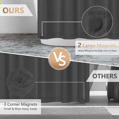 Seenus Charcoal Grey Fabric Stall Shower Curtain Liner 36 x 78 inch, Waterproof Cloth Shower Liner Washable with 2 Large Magnets, Narrow Bathroom Shower Curtain for Single Stall - color: Charcoal Grey, size: 36"W x 78"L (Pack of 1)