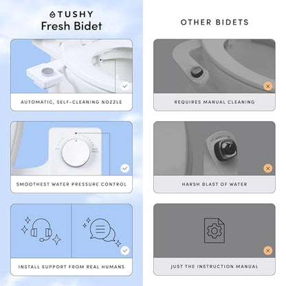 TUSHY Fresh Ultra-Slim Starter Bidet Attachment, Brushed Brass | Non-Electric, Cool Water Rear Wash, Adjustable Pressure, Self-Cleaning, Fits Elongated and Round Toilets, 10 Minute Install - color: Brushed Brass Knob, style: Single Nozzle