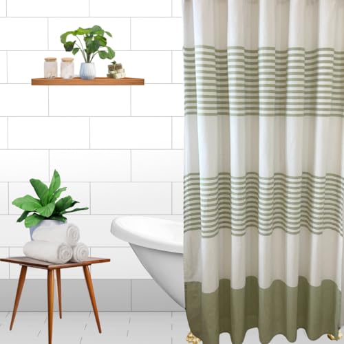 Sage Green Fabric Shower Curtain, Cotton Striped Textured Design, 70 x 72 Shower Curtain, Modern Farmhouse Bathroom Decor, Collin Sage - color: Collin Sage