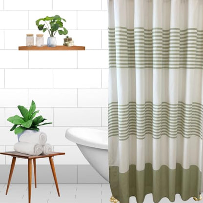 Sage Green Fabric Shower Curtain, Cotton Striped Textured Design, 70 x 72 Shower Curtain, Modern Farmhouse Bathroom Decor, Collin Sage - color: Collin Sage