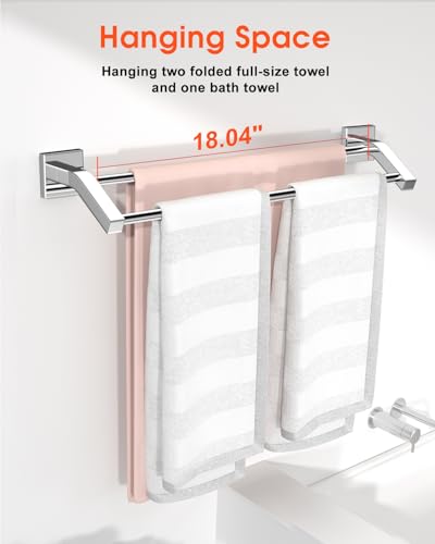 Alise Double Towel Bar, 20" Towel Racks for Bathroom Wall Mounted, Chrome | SUS304 Stainless Steel Bathroom Towel Holder, Quick Drying Towel Hanger Towel Rod - color: Polished Chrome, size: 20-Inch (2-Bars)
