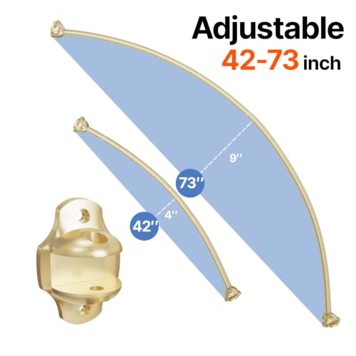 Curved Shower Curtain Rod, Rust Resistant, Adjustable Length 42-73 inches for Shower, Bathroom, Hole Punch Required-Gold - color: Gold
