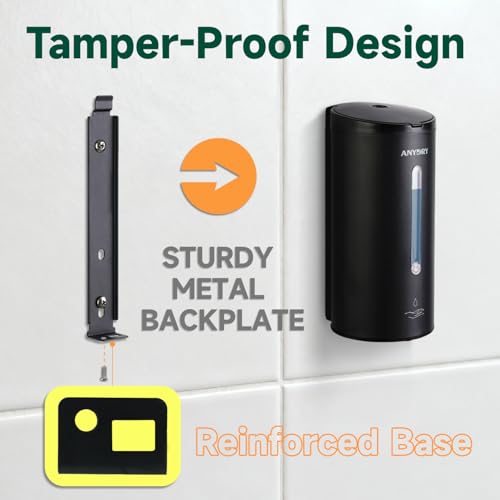 anydry Touchless Automatic Liquid Soap Dispense Wall Mount 25oz Large Capacity Stainless Steel for Commercial (Matte Black) - color: Anti-fingerprint Matte Black