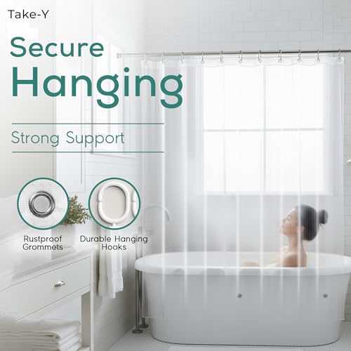 Clear Shower Curtain Liner, Premium PEVA, 72"x72", Waterproof with Rustproof Grommets, Weighted, Quick Dry, Modern Style, 12 Hooks Included, Lightweight Standard Size,Odorless Plastic
