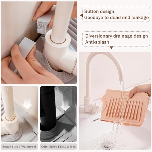 17" Silicone Faucet Handle Drip Catcher Tray,7° Sloped Self Draining Mat with Snap-on Design & Soap Holder, Sink Splash Guard for Kitchen & Bathroom, Trim-to-Fit Opening - color: Pink, size: 17" x 5.5"
