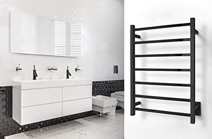 WarmlyYours Tahoe Heated Towel Rack, 7 Bars, Polished Stainless Steel | Hardwired 120V heated towel rack for spa-like bathroom comfort, 427 BTU/hr, energy-efficient towel drying - color: Polished Stainless Steel (7 Bars)
