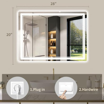 20"x28" LED Bathroom Mirror with Lights, Backlit + Front Lit, Anti-Fog, Lighted Bathroom Mirror for Wall, HD Shatterproof Tempered Glass, Dimmable, Memory Function (Horizontal/Vertical) - size: 28"L x 20"W